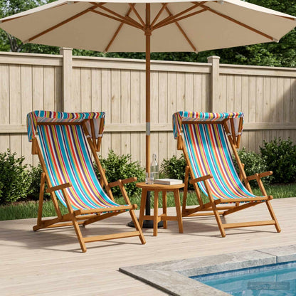 Deck Chair 2 pcs 3 Position Solid Eucalyptus Wood Multicolour