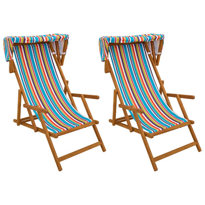 Deck Chair 2 pcs 3 Position Solid Eucalyptus Wood Multicolour