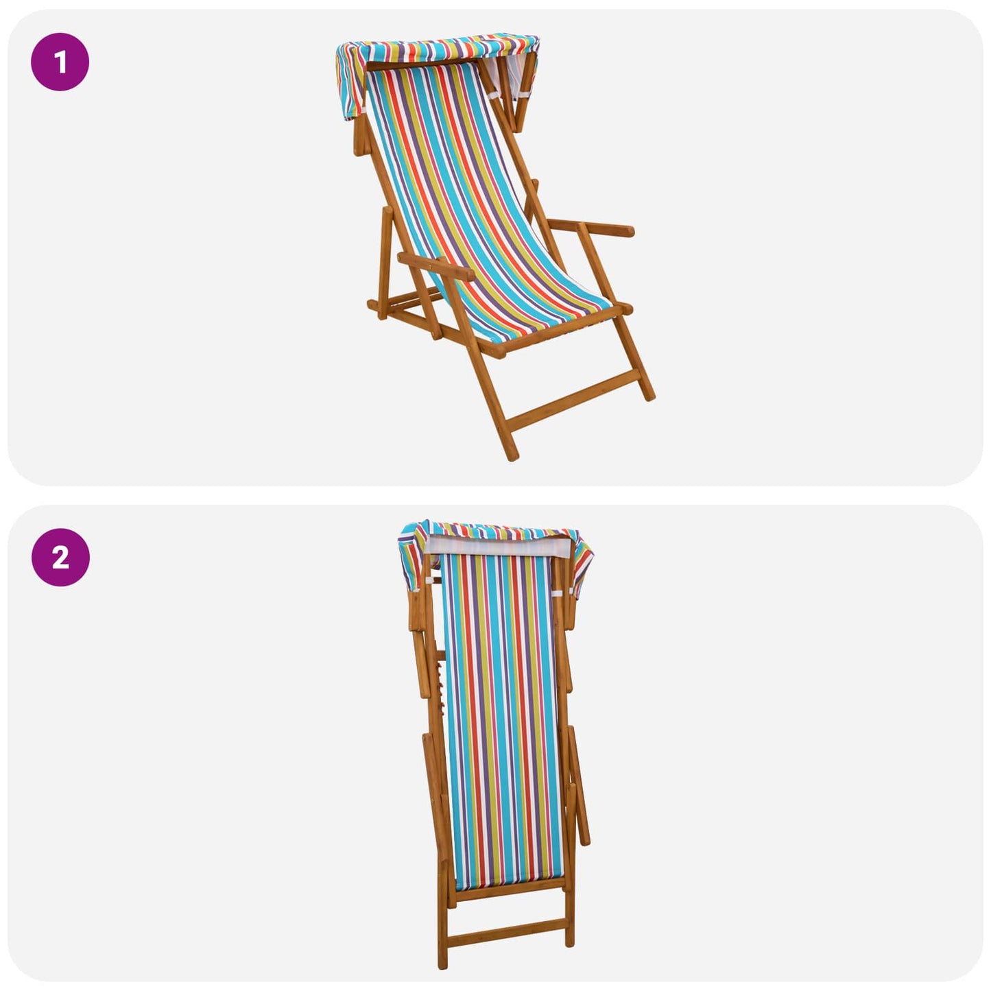 Deck Chair 2 pcs 3 Position Solid Eucalyptus Wood Multicolour