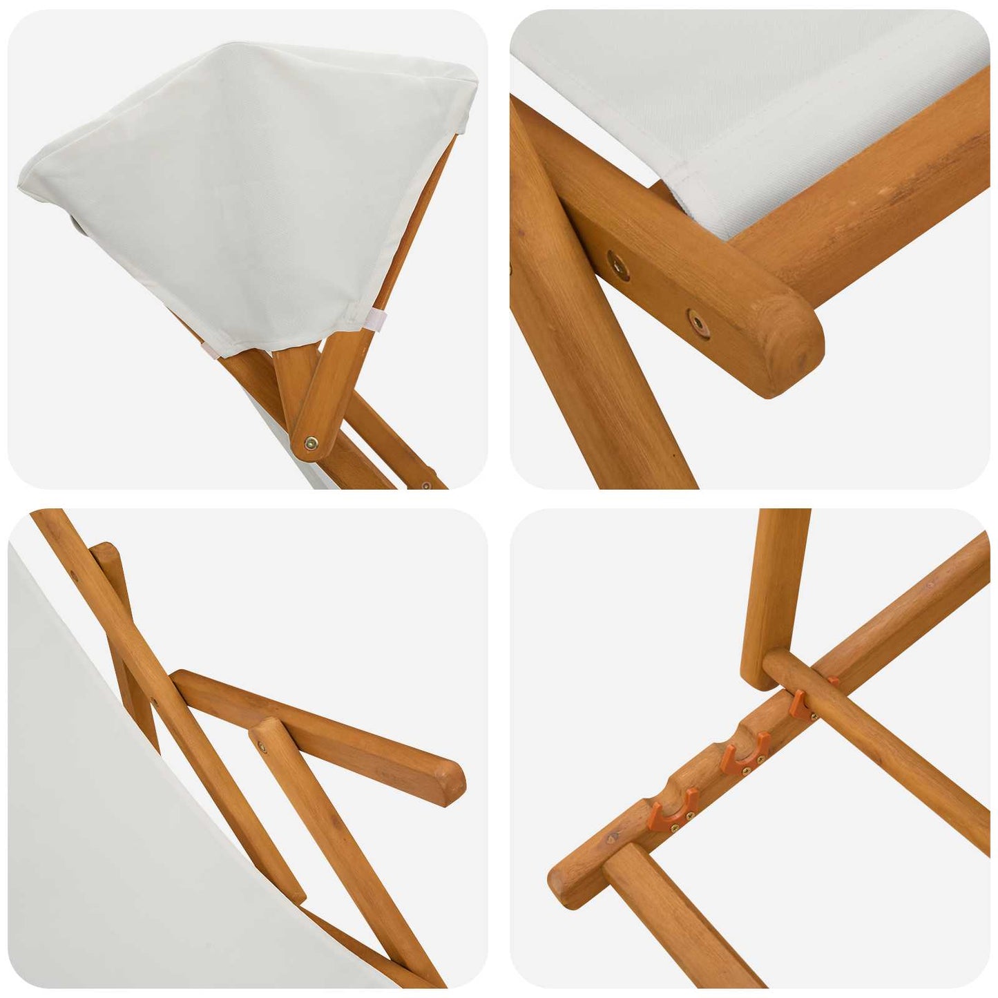 Deck Chair 2 pcs 3 Position Solid Eucalyptus Wood Cream