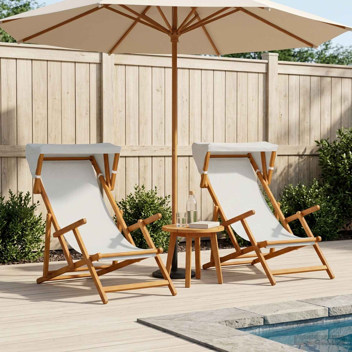 Deck Chair 2 pcs 3 Position Solid Eucalyptus Wood Cream