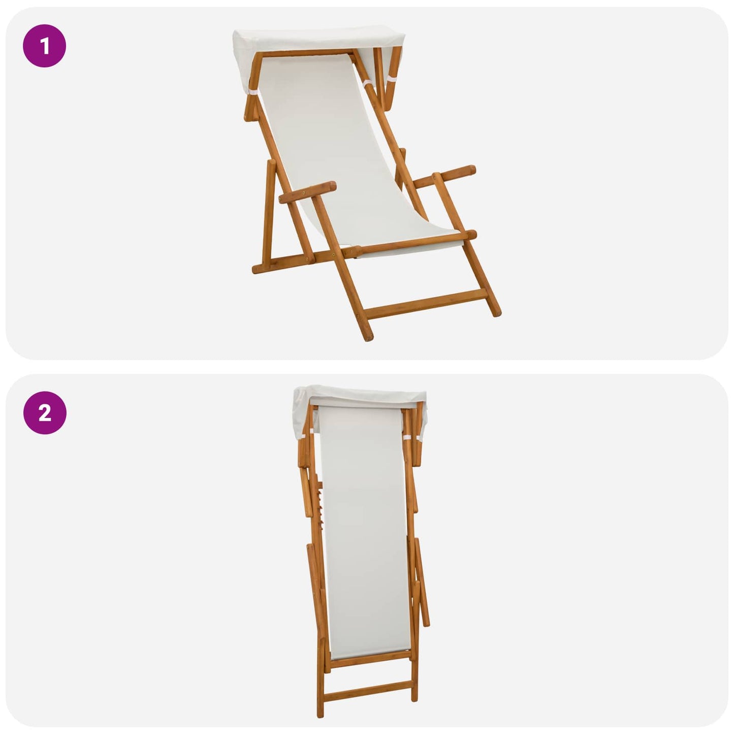 Deck Chair 2 pcs 3 Position Solid Eucalyptus Wood Cream