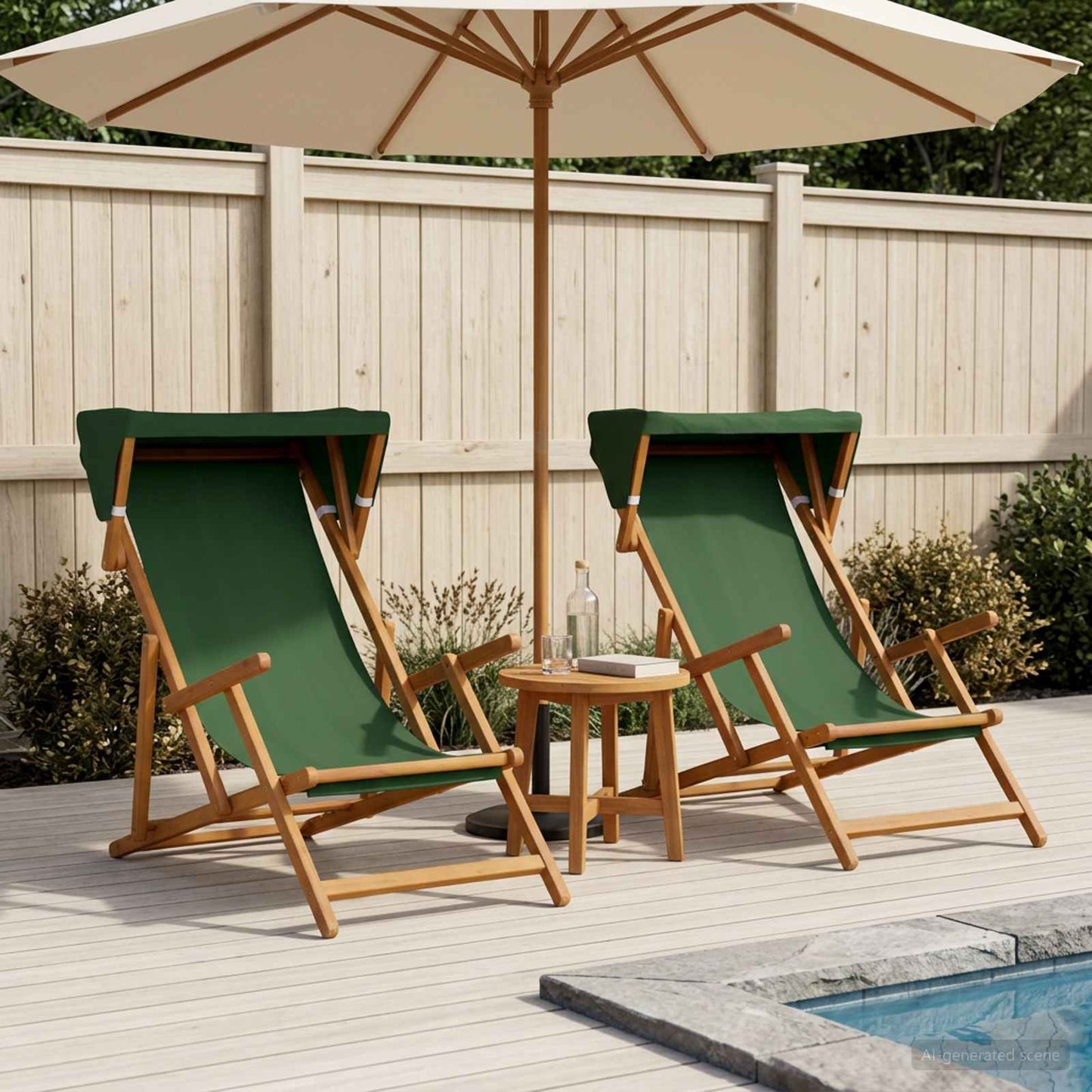 Deck Chair 2 pcs 3 Position Solid Eucalyptus Wood Green