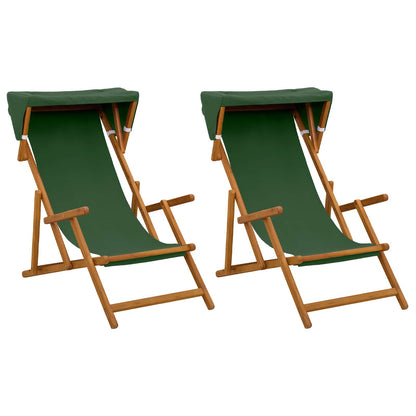 Deck Chair 2 pcs 3 Position Solid Eucalyptus Wood Green