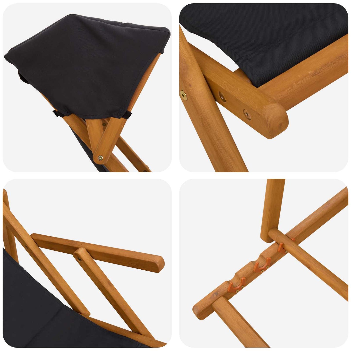 Deck Chair 2 pcs 3 Position Solid Eucalyptus Wood Black