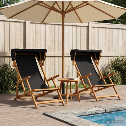 Deck Chair 2 pcs 3 Position Solid Eucalyptus Wood Black