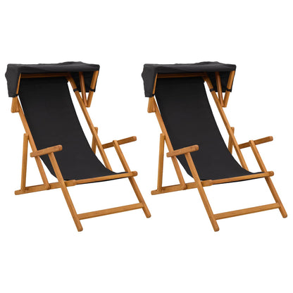 Deck Chair 2 pcs 3 Position Solid Eucalyptus Wood Black