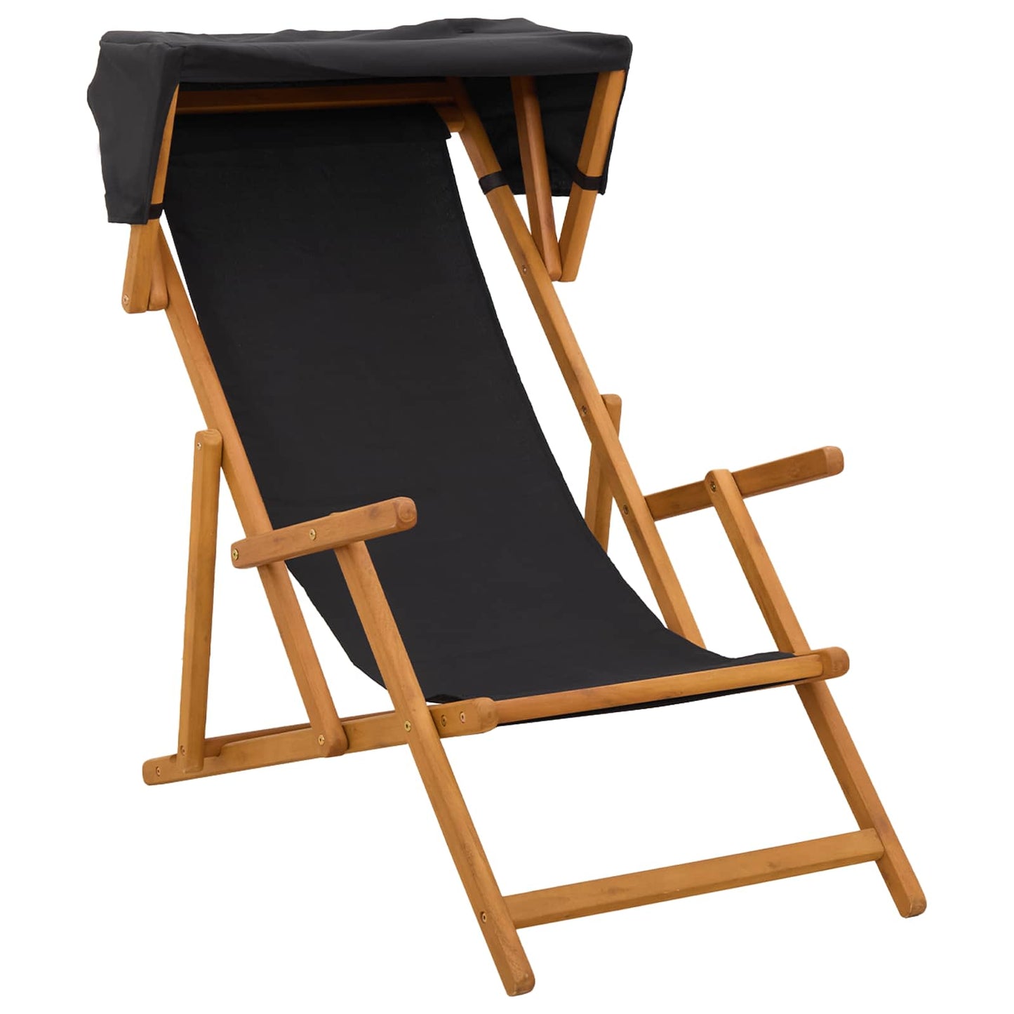 Deck Chair 2 pcs 3 Position Solid Eucalyptus Wood Black