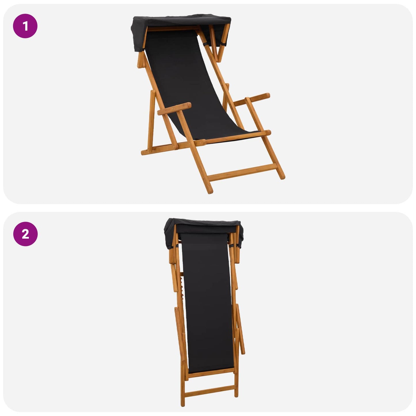 Deck Chair 2 pcs 3 Position Solid Eucalyptus Wood Black