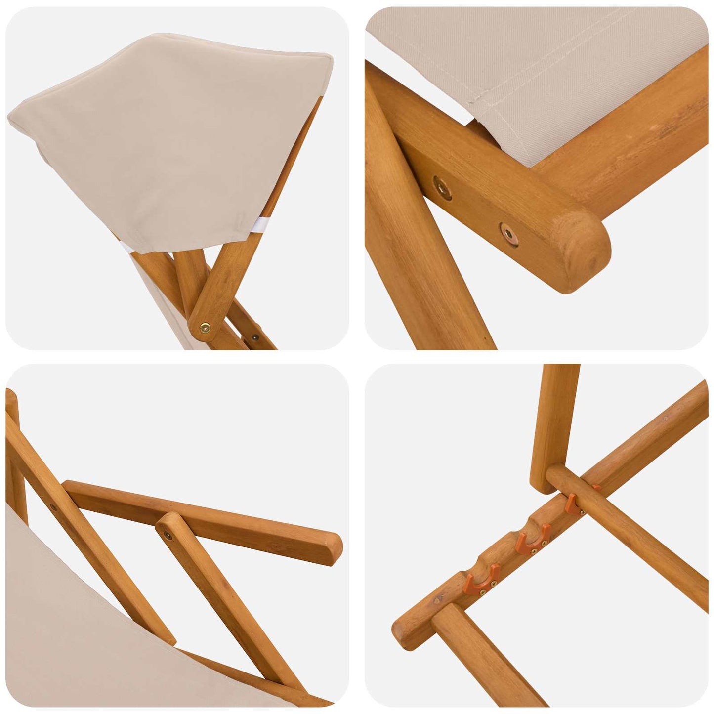 Deck Chair 2 pcs 3 Position Solid Eucalyptus Wood Beige