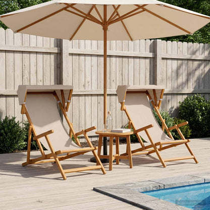 Deck Chair 2 pcs 3 Position Solid Eucalyptus Wood Beige