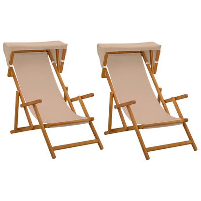 Deck Chair 2 pcs 3 Position Solid Eucalyptus Wood Taupe