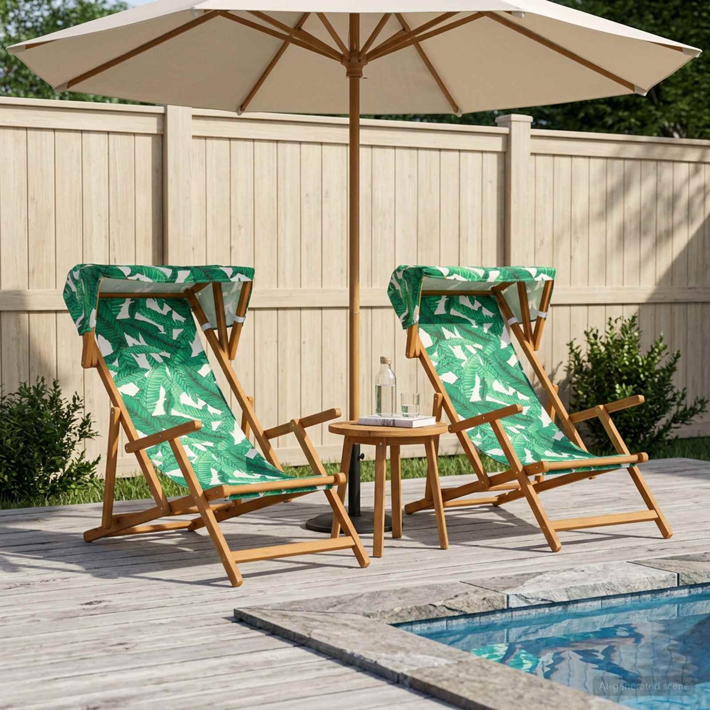 Deck Chair 2 pcs 3 Position Solid Eucalyptus Wood Leaf Pattern