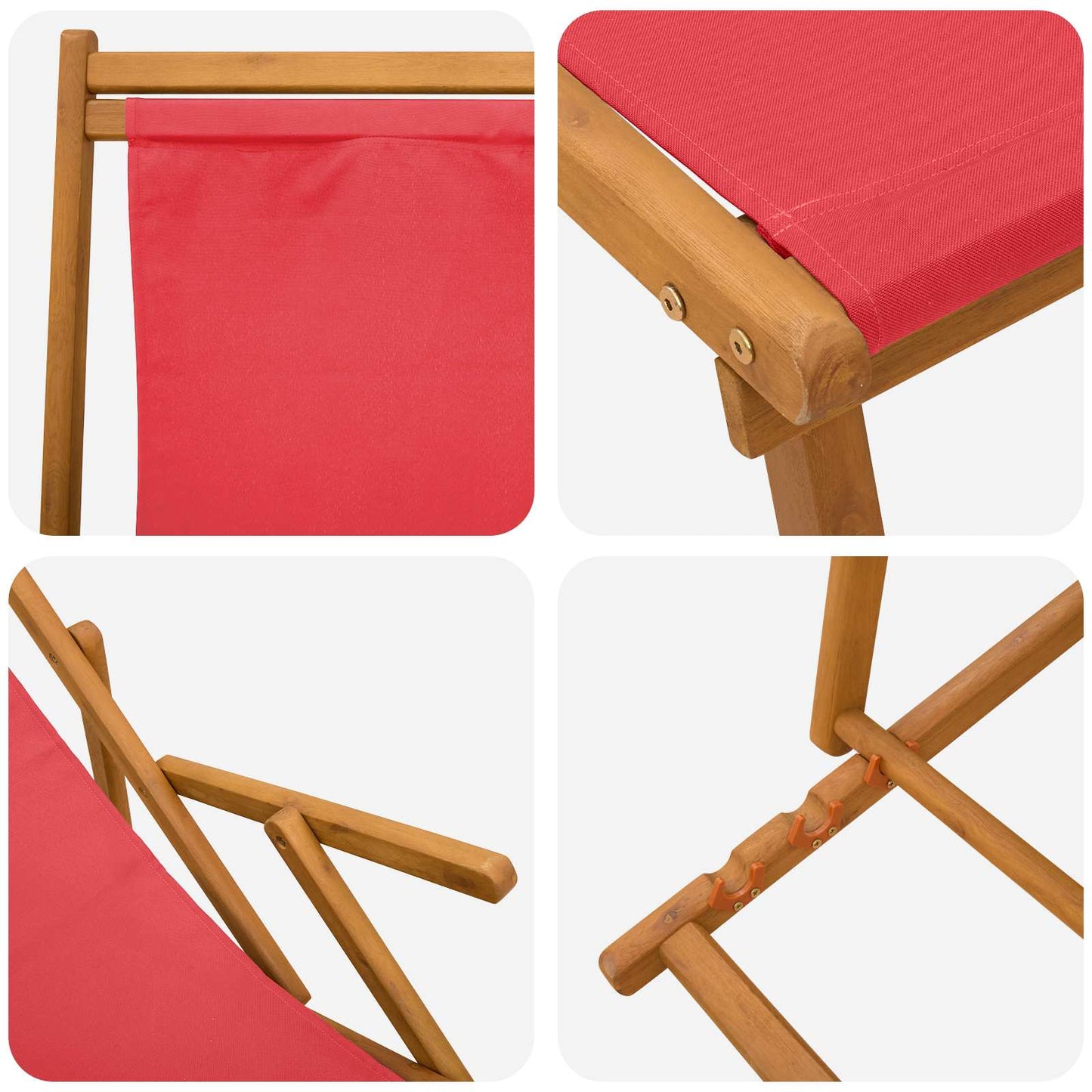 Folding Sun Lounger 2 pcs 3 Position Solid Eucalyptus Wood Red