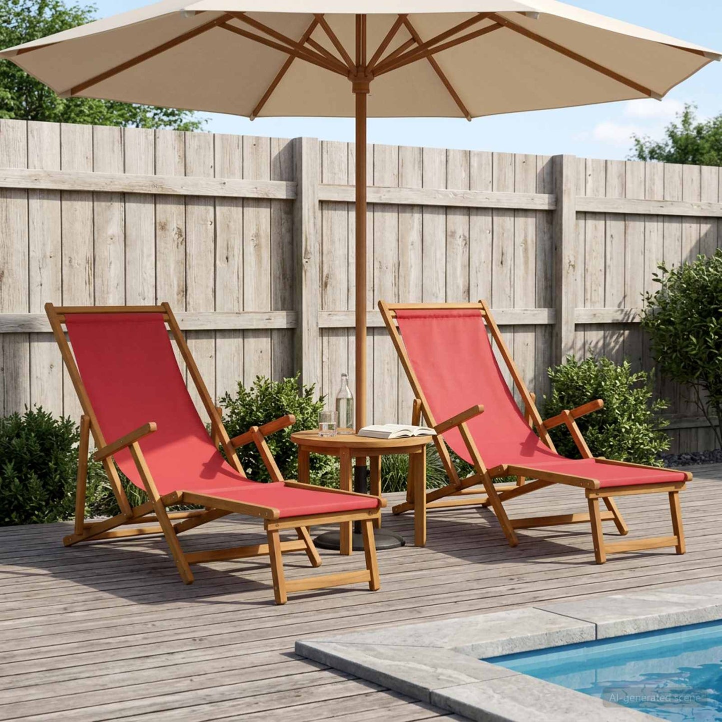 Folding Sun Lounger 2 pcs 3 Position Solid Eucalyptus Wood Red