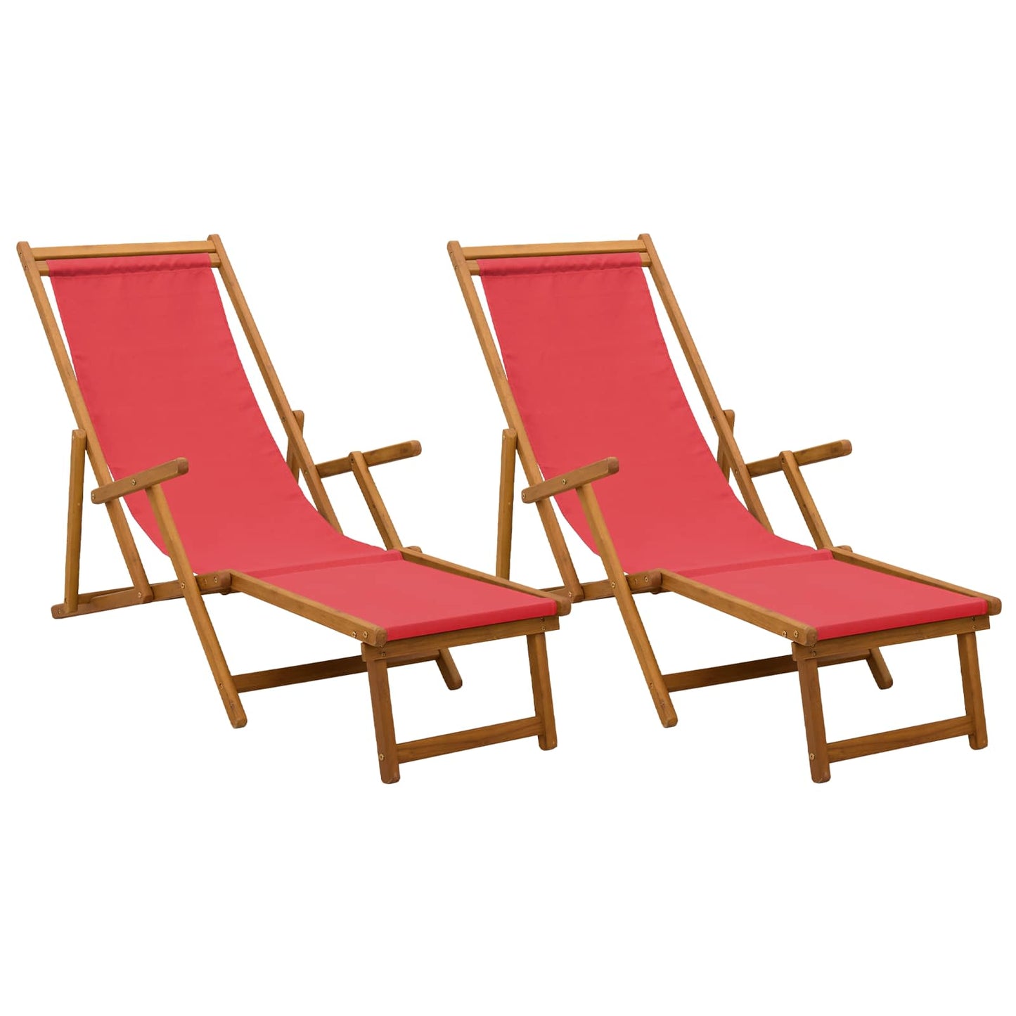 Folding Sun Lounger 2 pcs 3 Position Solid Eucalyptus Wood Red