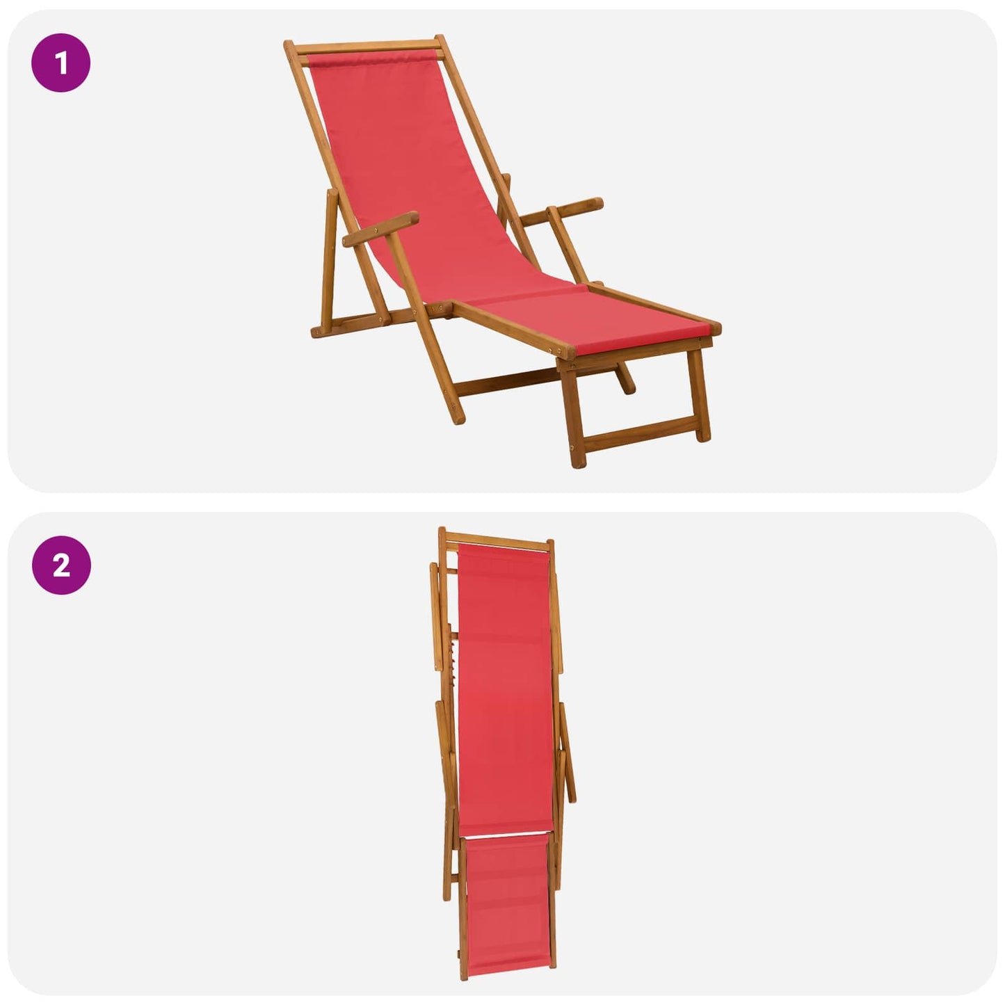 Folding Sun Lounger 2 pcs 3 Position Solid Eucalyptus Wood Red