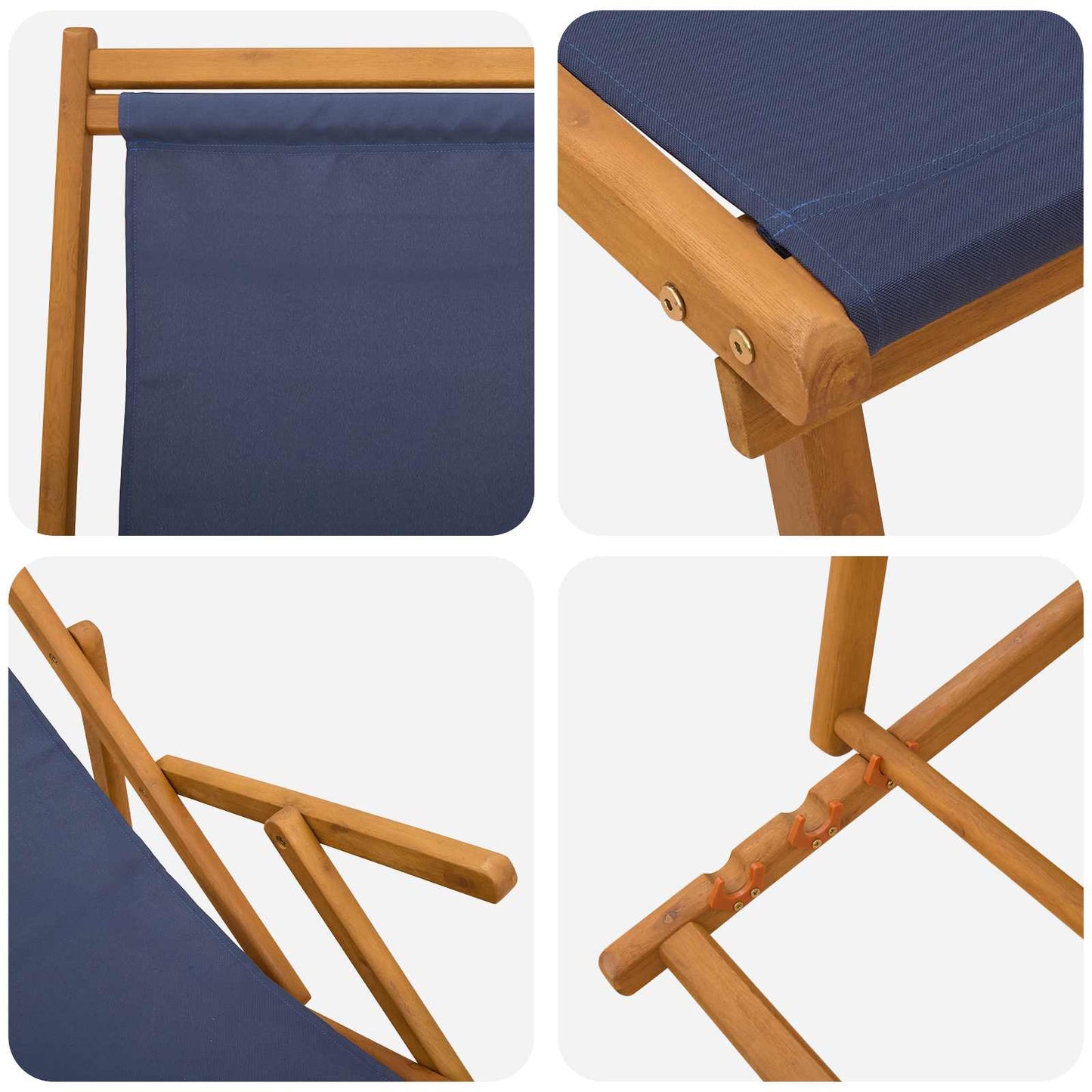 Folding Sun Lounger 2 pcs 3 Position Solid Eucalyptus Wood Blue