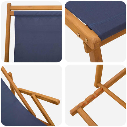 Folding Sun Lounger 2 pcs 3 Position Solid Eucalyptus Wood Blue