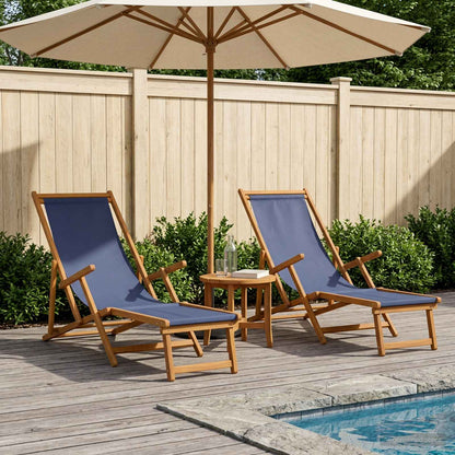 Folding Sun Lounger 2 pcs 3 Position Solid Eucalyptus Wood Blue