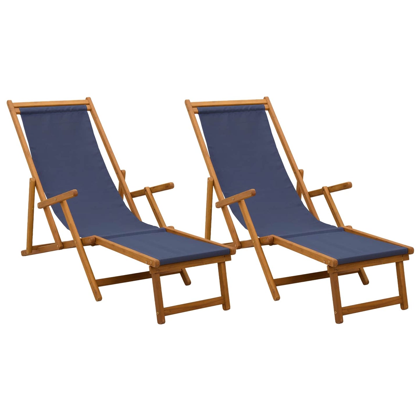 Folding Sun Lounger 2 pcs 3 Position Solid Eucalyptus Wood Blue