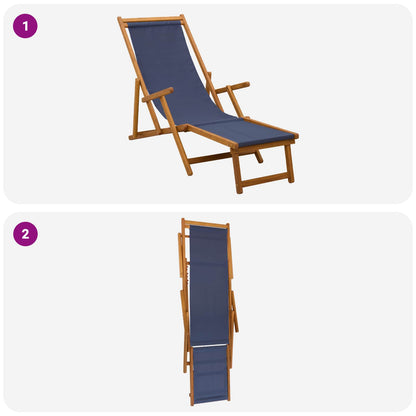 Folding Sun Lounger 2 pcs 3 Position Solid Eucalyptus Wood Blue