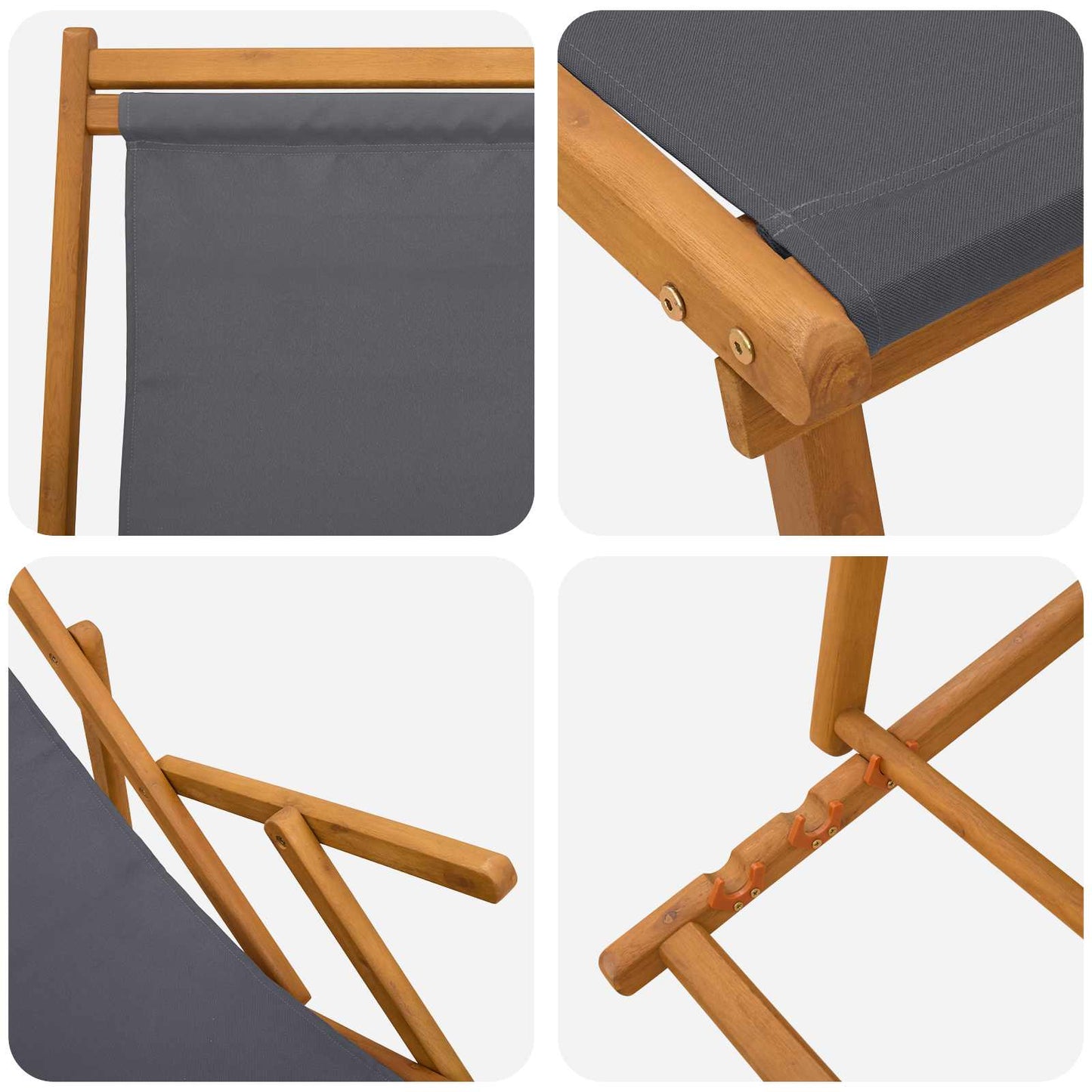 Folding Sun Lounger 2 pcs 3 Position Solid Eucalyptus Wood Grey