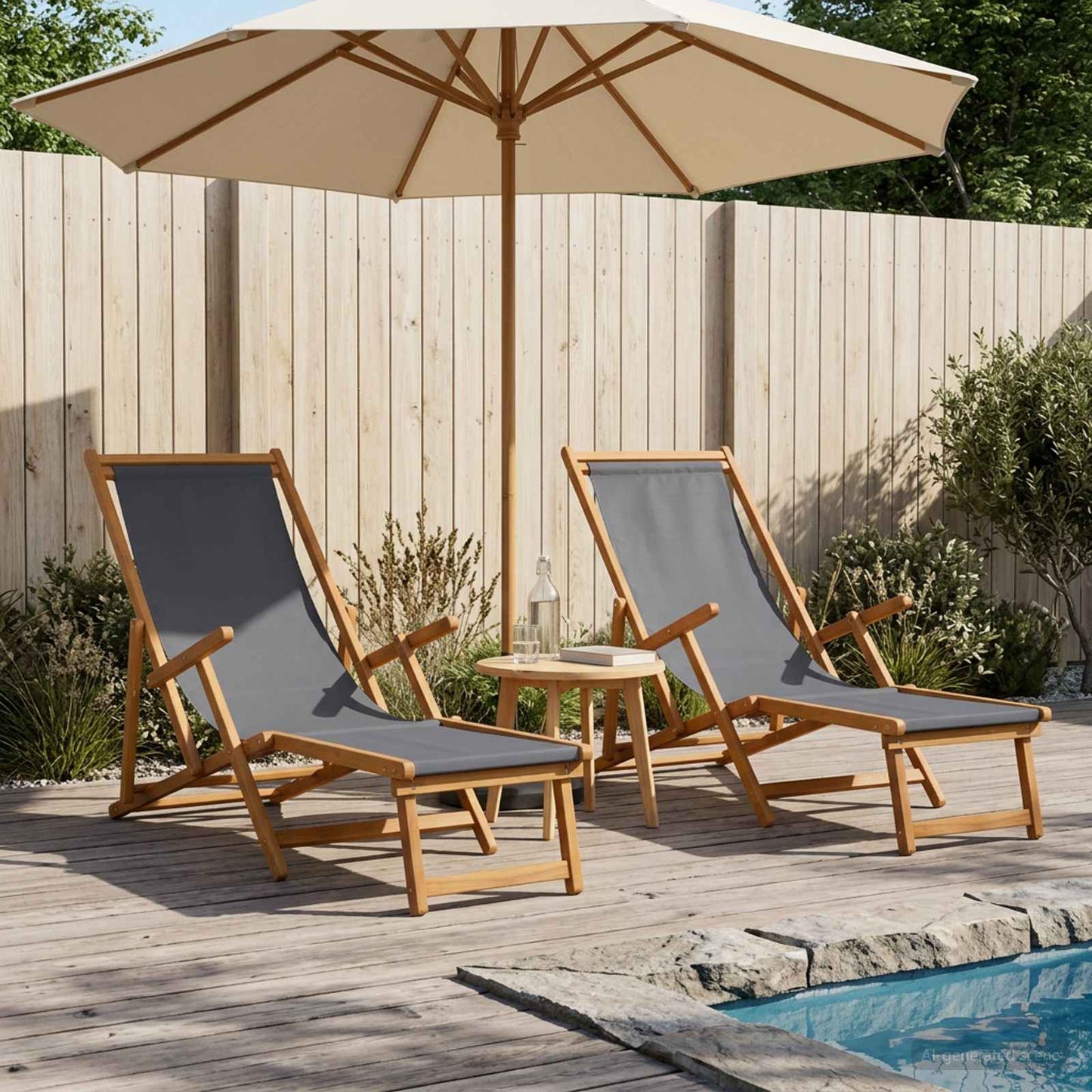 Folding Sun Lounger 2 pcs 3 Position Solid Eucalyptus Wood Grey
