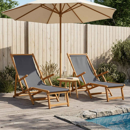 Folding Sun Lounger 2 pcs 3 Position Solid Eucalyptus Wood Grey