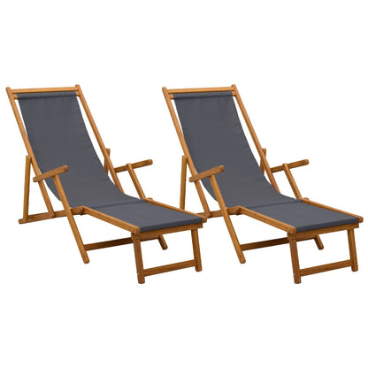 Folding Sun Lounger 2 pcs 3 Position Solid Eucalyptus Wood Grey