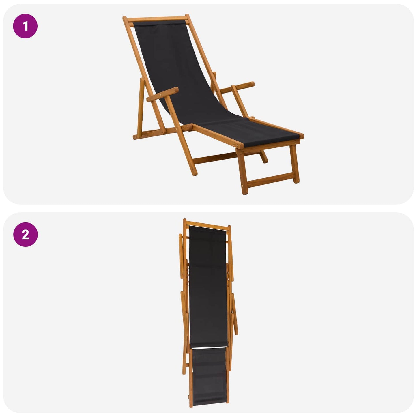 Folding Sun Lounger 2 pcs 3 Position Solid Eucalyptus Wood