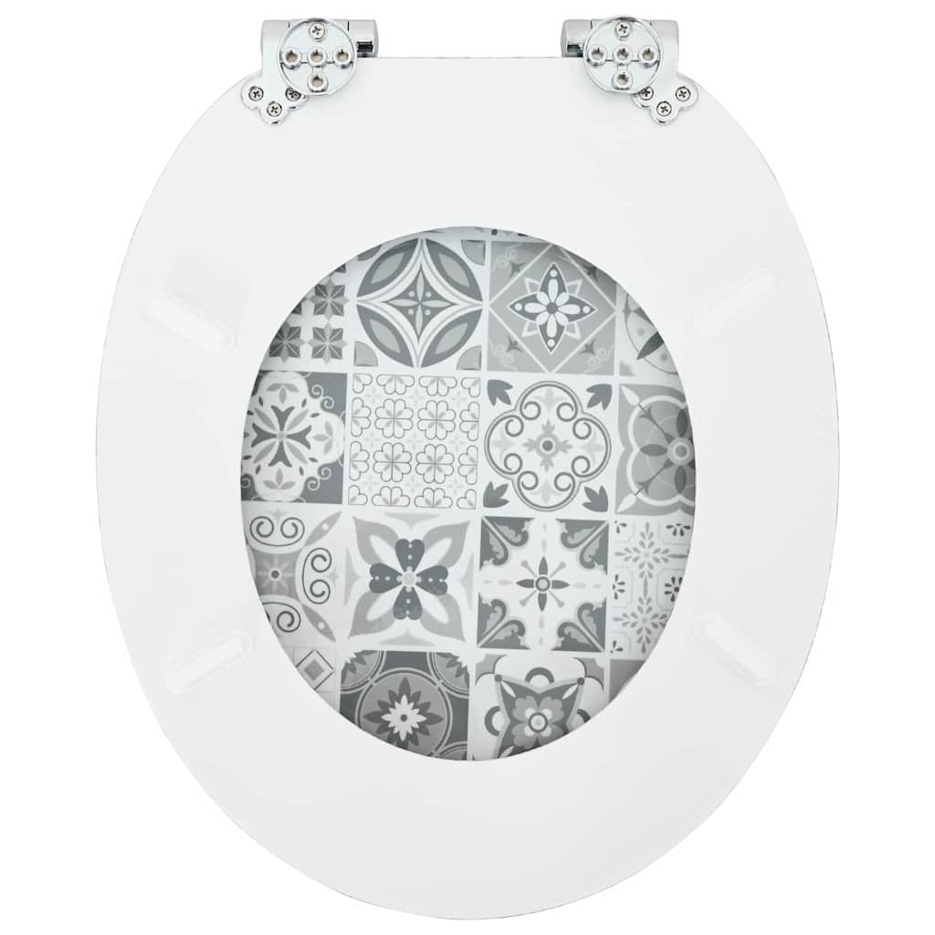 Soft-Close Toilet Seat Blue and White Porcelain 44 x 38 cm