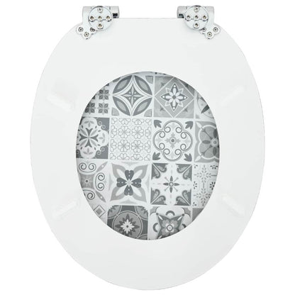 Soft-Close Toilet Seat Blue and White Porcelain 44 x 38 cm