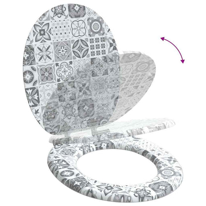 Soft-Close Toilet Seat Blue and White Porcelain 44 x 38 cm
