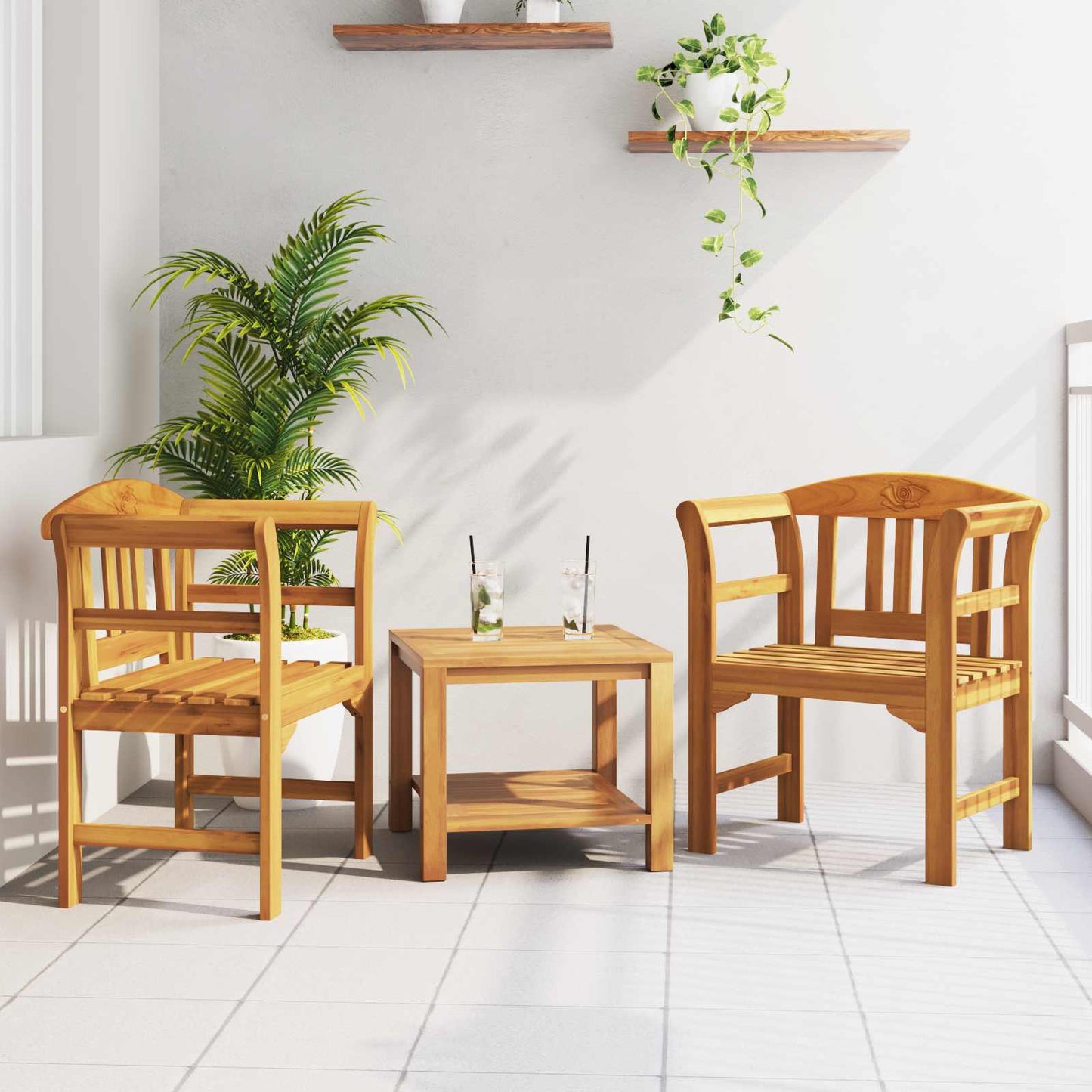 Rose Bench Natural 26.97 x 18.11 x 32.48 in Solid Acacia Wood