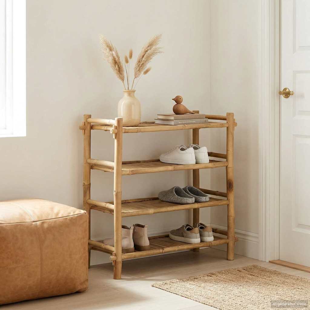 Shoe Rack with Shelf Natural 4-tier Bamboo
