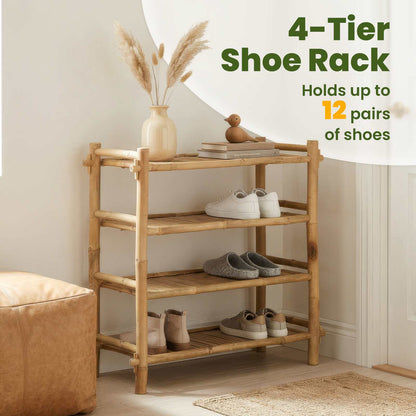 Shoe Rack with Shelf Natural 4-tier Bamboo