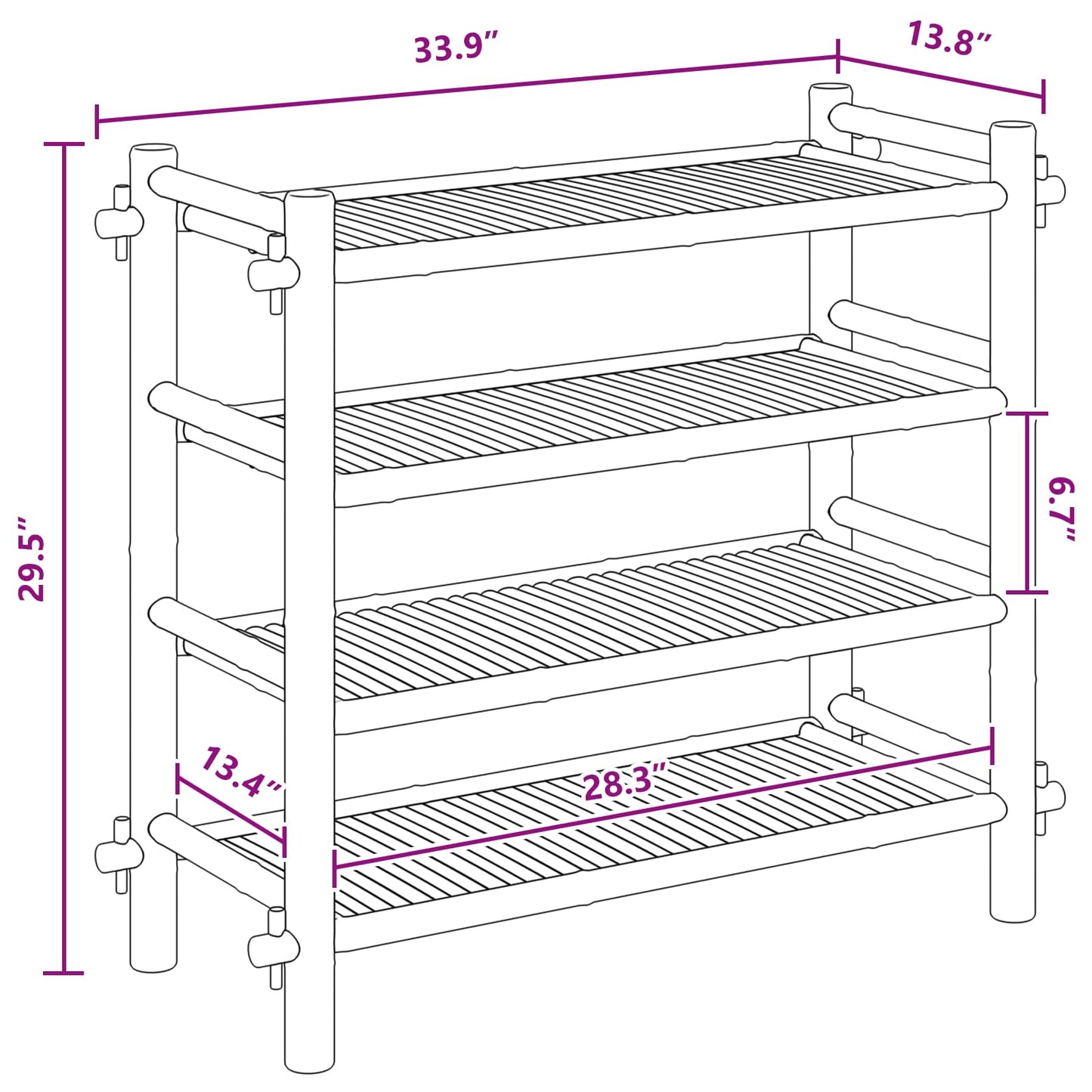 Shoe Rack with Shelf Natural 4-tier Bamboo