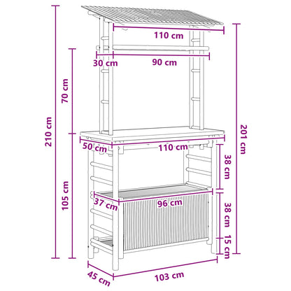 Outdoor Bar Table with Storage Natural 110 x 50 x 210 cm Bamboo