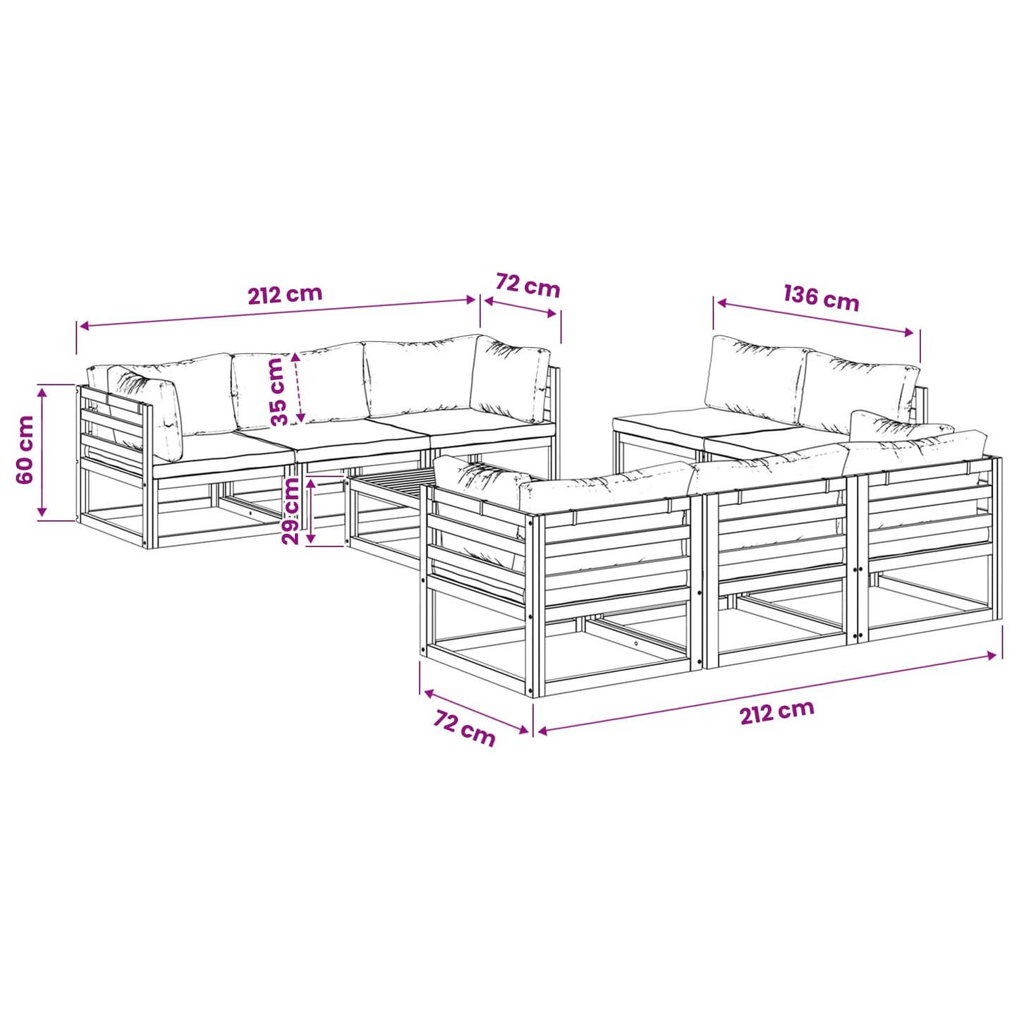 9 Piece Garden Lounge Set Modular Natural Solid Acacia Wood