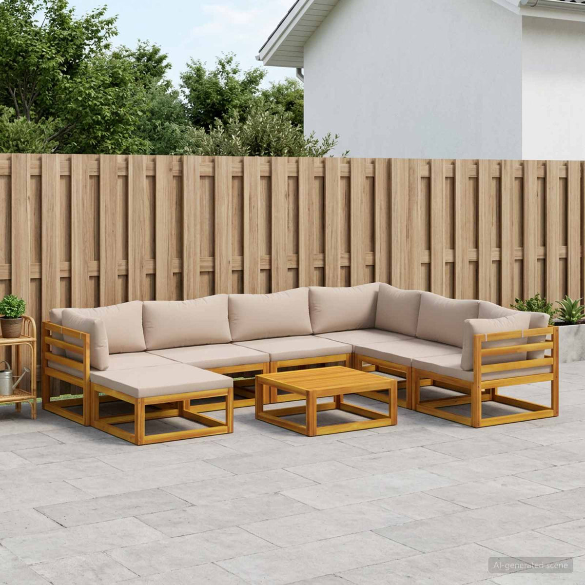Sofa Set 8 pcs Natural Solid Acacia Wood