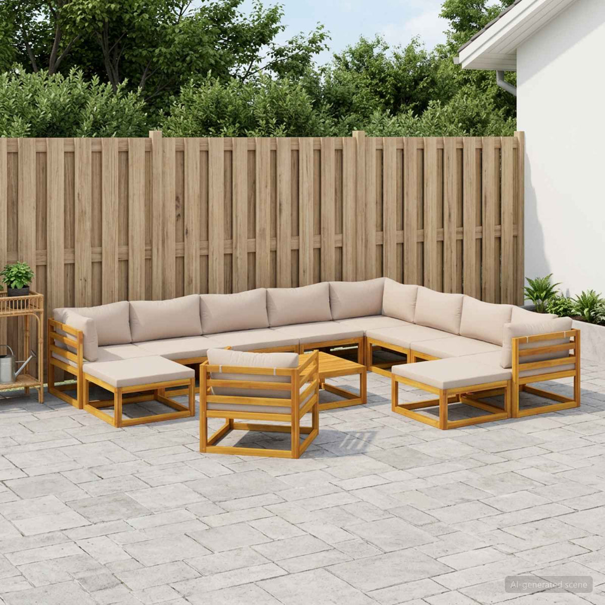 Sofa Set 12 pcs Natural Solid Acacia Wood