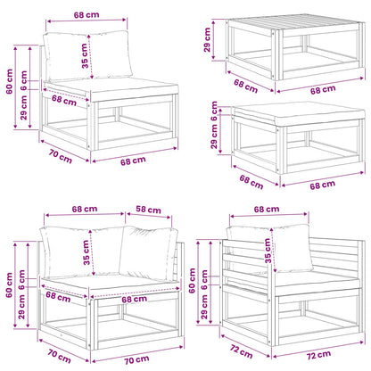 Sofa Set 12 pcs Natural Solid Acacia Wood