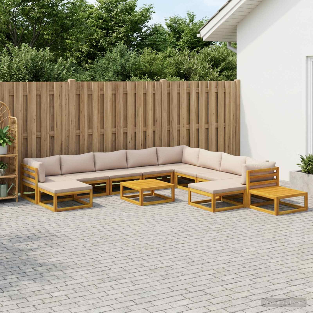 Sofa Set 12 pcs Natural Solid Acacia Wood