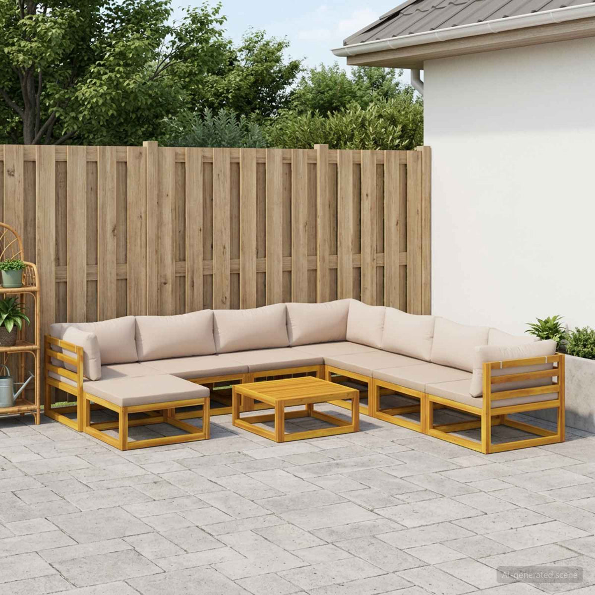 Sofa Set 9 pcs Natural Solid Acacia Wood