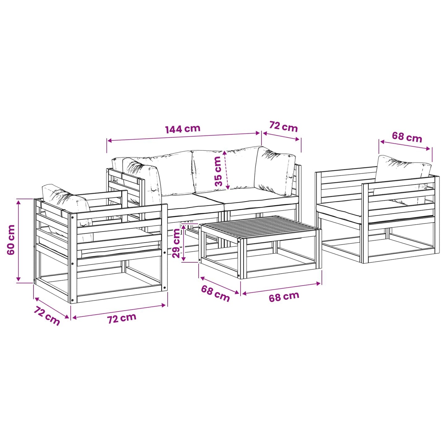 5 Piece Garden Lounge Set Modular Natural Solid Acacia Wood