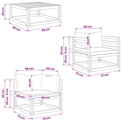 5 Piece Garden Lounge Set Modular Natural Solid Acacia Wood
