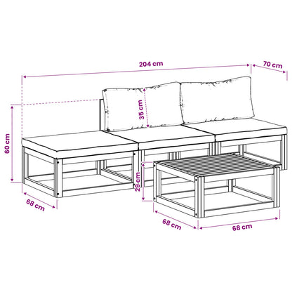 Sofa Set 4 pcs Natural Solid Acacia Wood