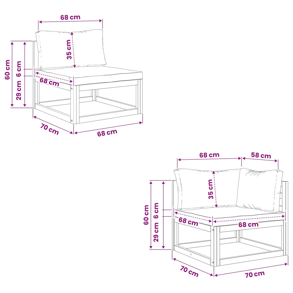 Sofa Set 7 pcs Natural Solid Acacia Wood