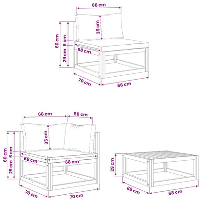 Sofa Set 6 pcs Natural Solid Acacia Wood
